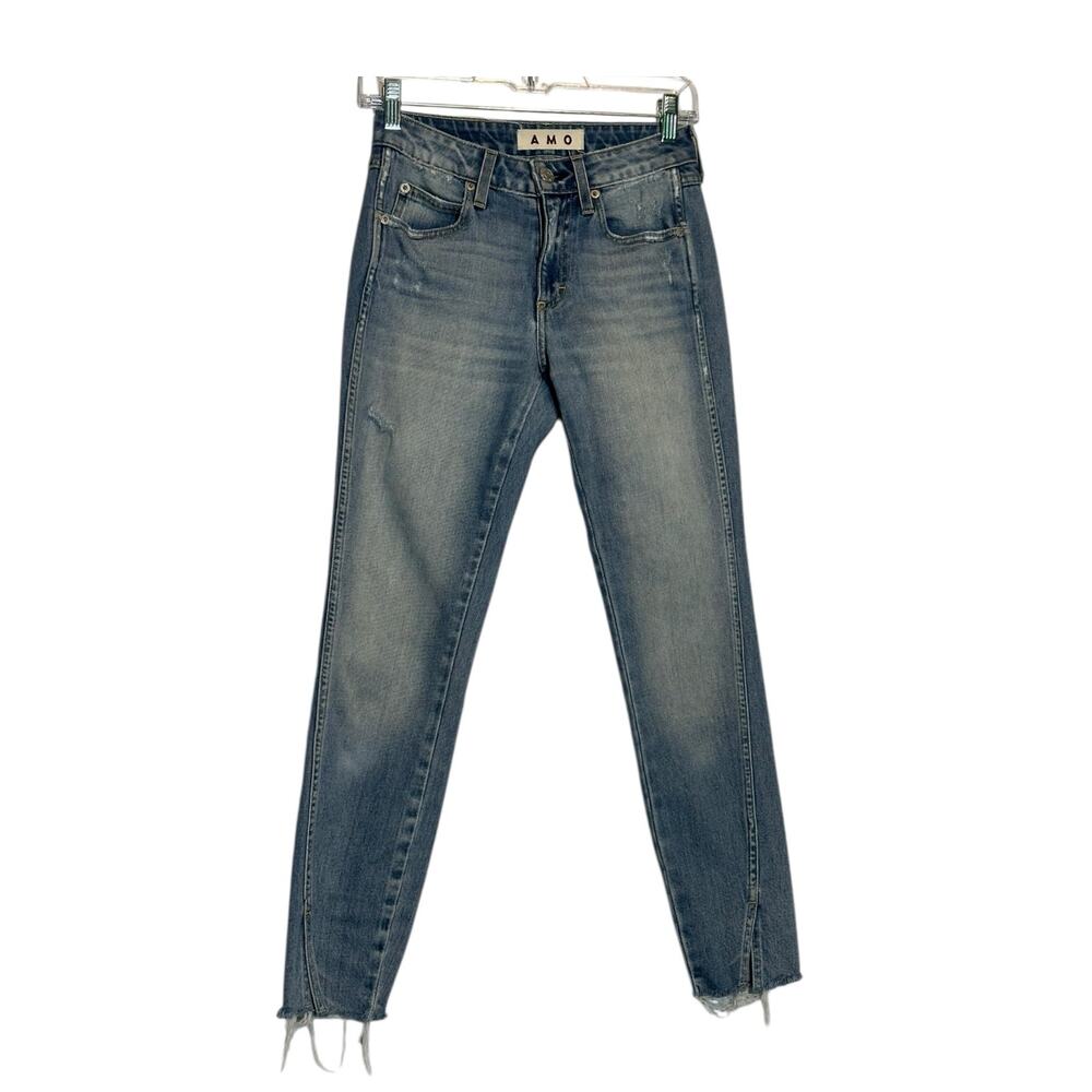 AMO Twist Fray Heartbreaker blue distressed skinny jeans size 25-2